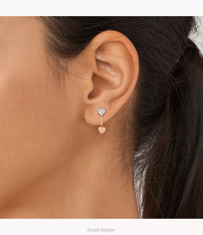 Fossil 6J041089 iki ton sadie galentine üç tonlu paslanmaz çelik damla küpe takı kadınlar