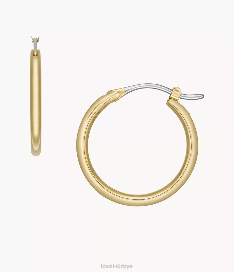 Fossil 6J041128 altın tonu paslanmaz çelik halka küpeler takı kadınlar