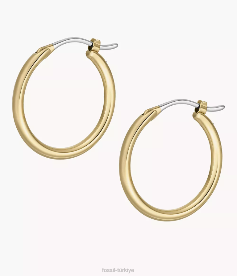 Fossil 6J041128 altın tonu paslanmaz çelik halka küpeler takı kadınlar