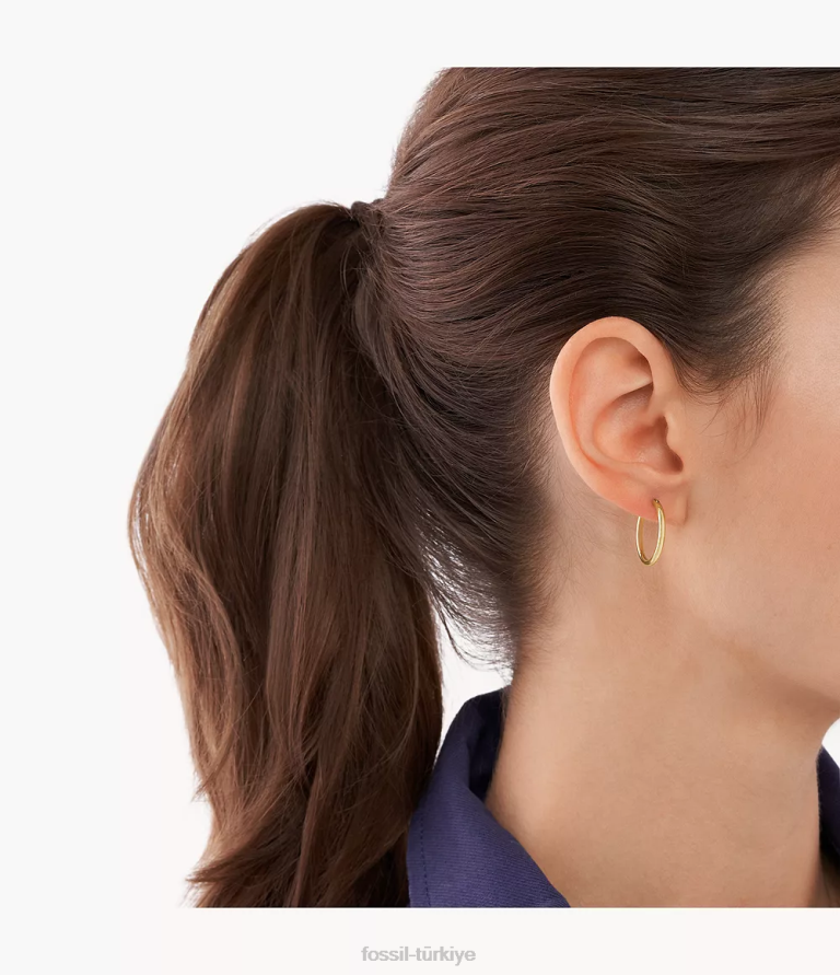 Fossil 6J041128 altın tonu paslanmaz çelik halka küpeler takı kadınlar