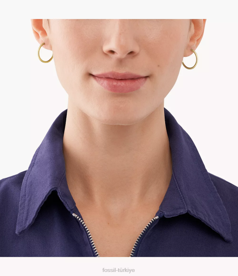 Fossil 6J041128 altın tonu paslanmaz çelik halka küpeler takı kadınlar