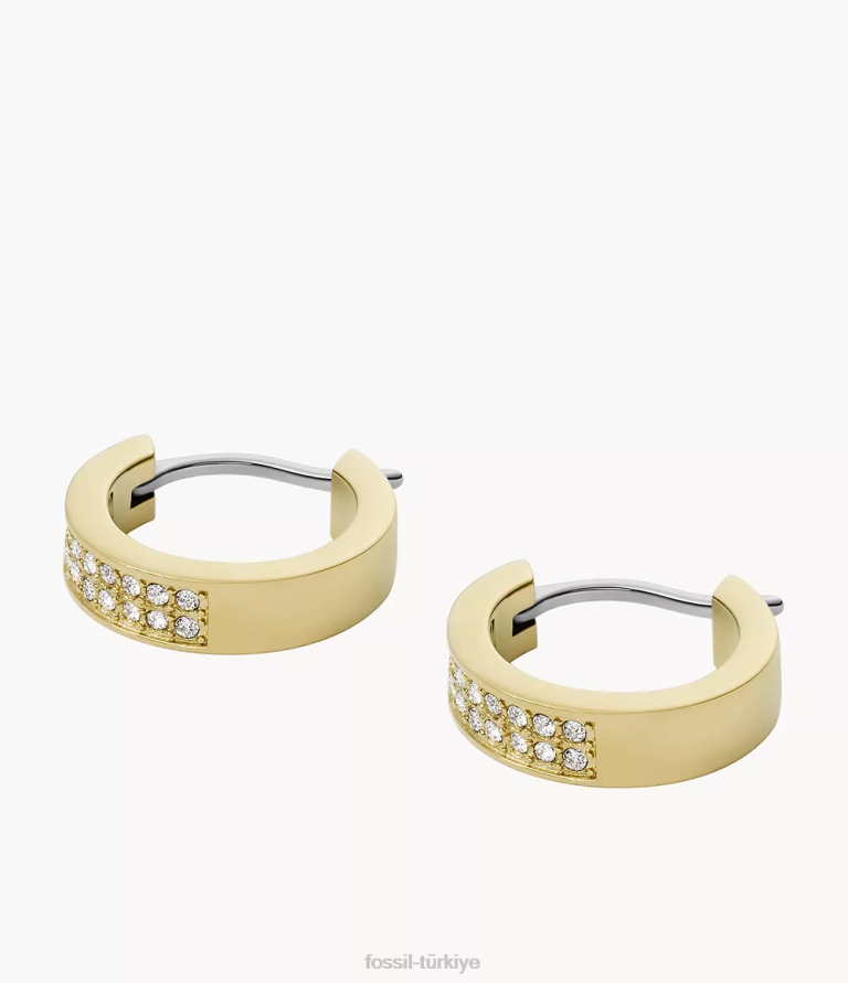 Fossil 6J041153 altın tonu paslanmaz çelik halka küpeler takı kadınlar