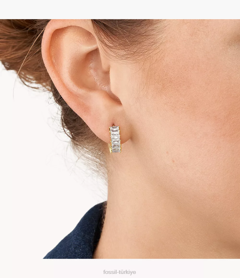 Fossil 6J041157 altın tonu ela pirinç halka küpeler takı kadınlar