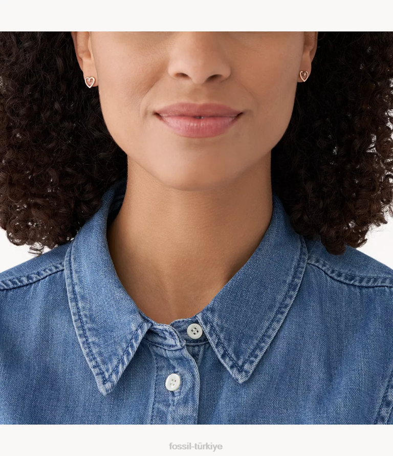 Fossil 6J041164 gül altın tonu paslanmaz çelik saplama küpeler takı kadınlar