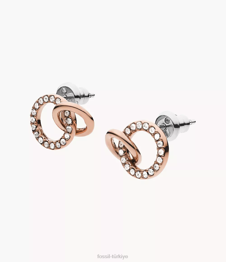 Fossil 6J041169 gül altın tonu paslanmaz çelik saplama küpeler takı kadınlar