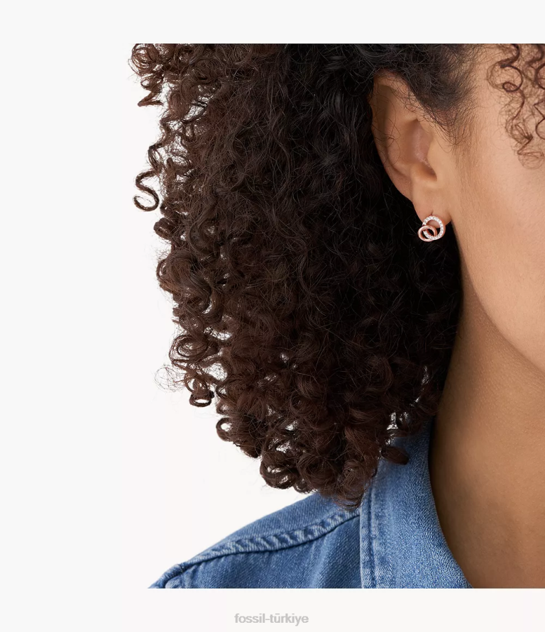 Fossil 6J041169 gül altın tonu paslanmaz çelik saplama küpeler takı kadınlar