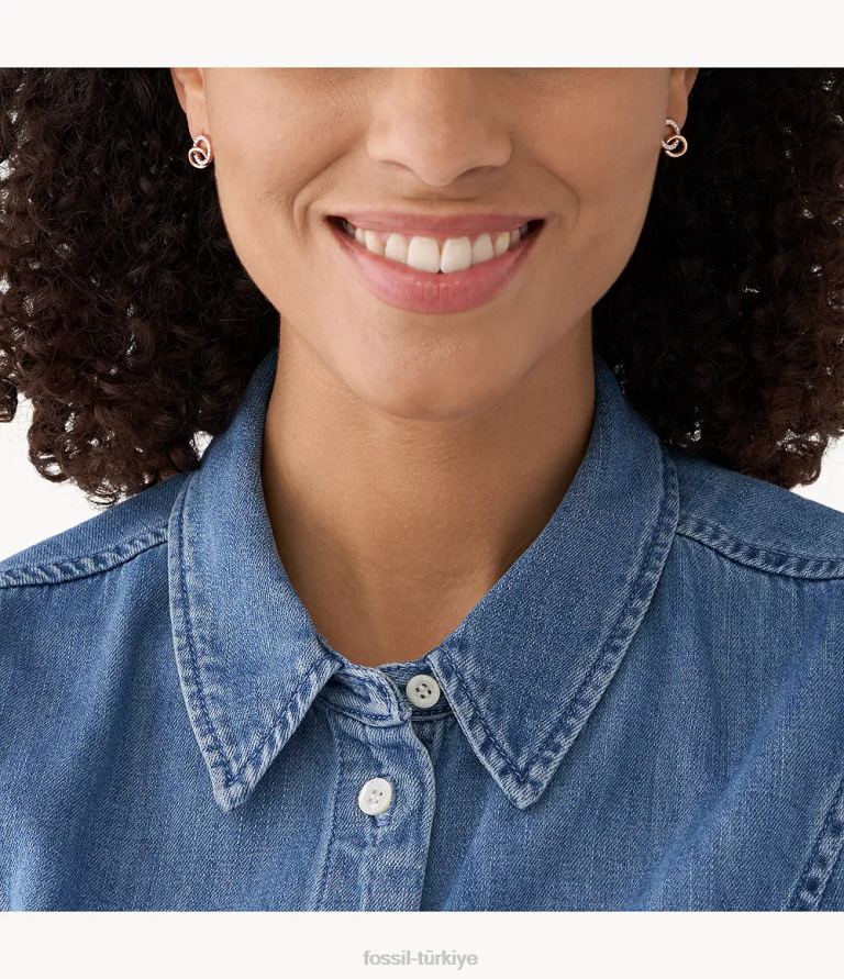 Fossil 6J041169 gül altın tonu paslanmaz çelik saplama küpeler takı kadınlar