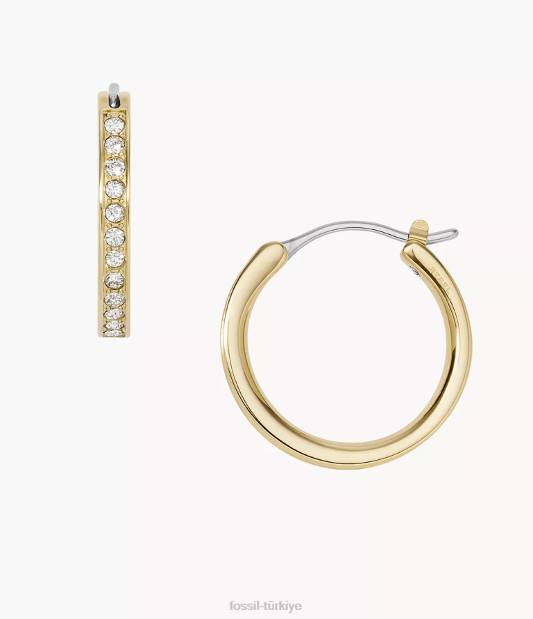 Fossil 6J041203 altın tonu paslanmaz çelik halka küpeler takı kadınlar
