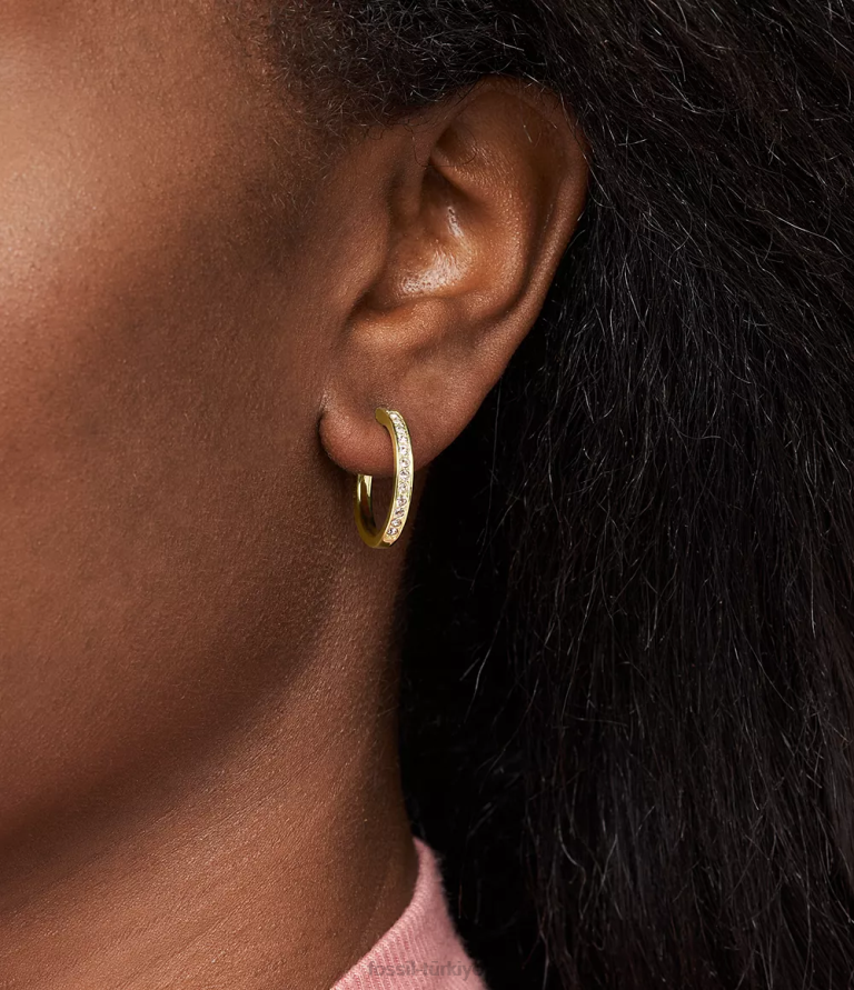 Fossil 6J041203 altın tonu paslanmaz çelik halka küpeler takı kadınlar