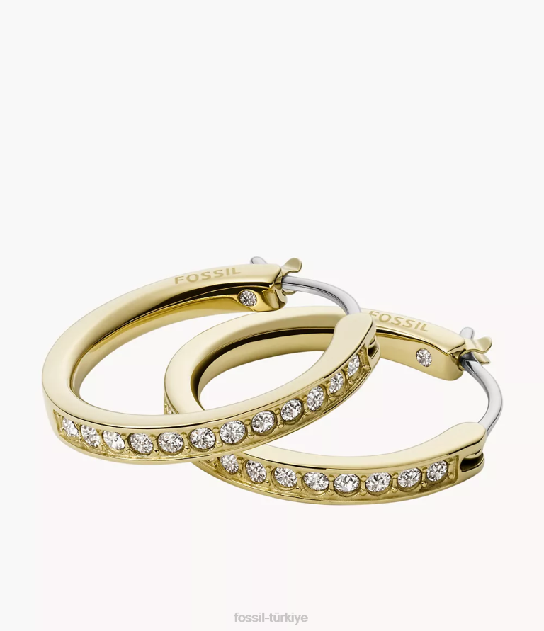 Fossil 6J041203 altın tonu paslanmaz çelik halka küpeler takı kadınlar