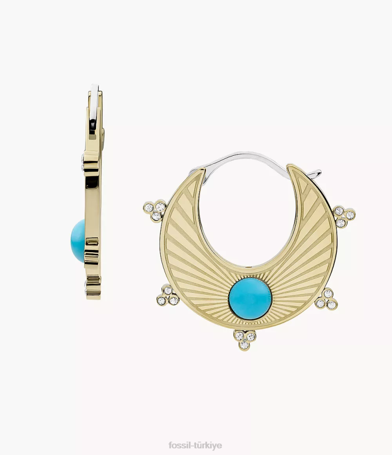 Fossil 6J041205 turkuaz Teksas güneş çember küpeleri takı kadınlar