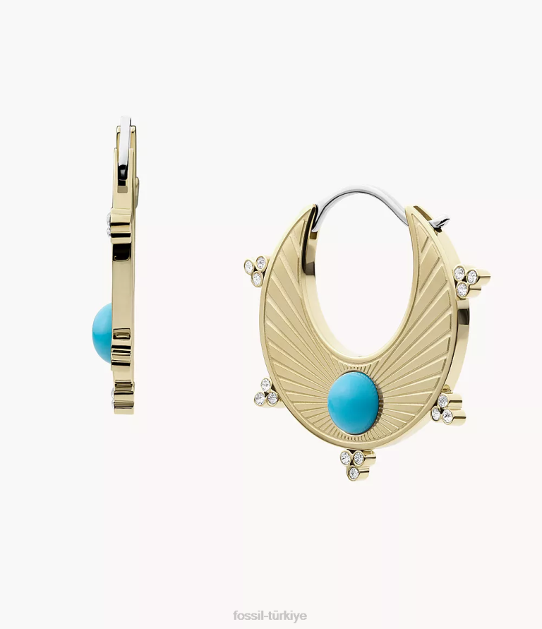Fossil 6J041205 turkuaz Teksas güneş çember küpeleri takı kadınlar