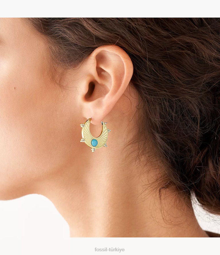 Fossil 6J041205 turkuaz Teksas güneş çember küpeleri takı kadınlar