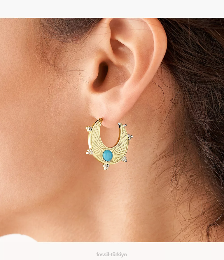 Fossil 6J041205 turkuaz Teksas güneş çember küpeleri takı kadınlar