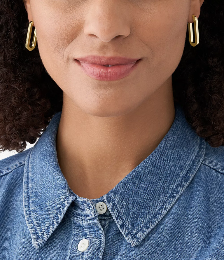 Fossil 6J041215 altın tonu pirinç halka küpeler takı kadınlar