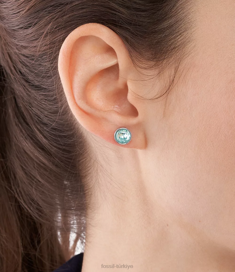 Fossil 6J041219 açık mavi cam saplama küpe takı kadınlar