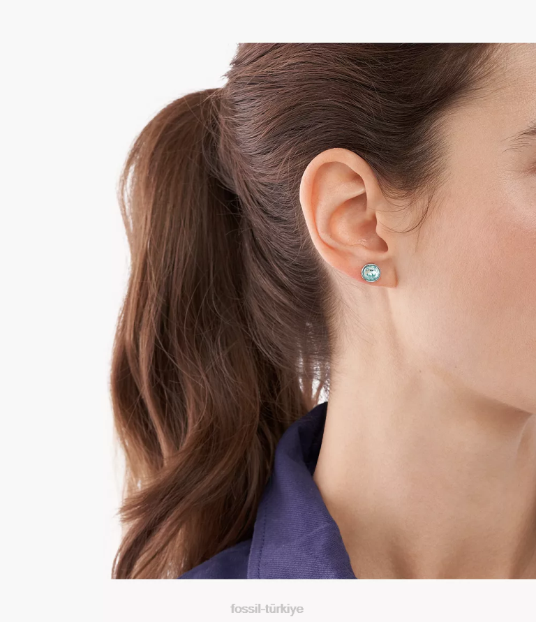 Fossil 6J041219 açık mavi cam saplama küpe takı kadınlar