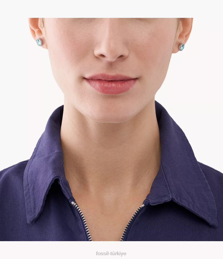 Fossil 6J041219 açık mavi cam saplama küpe takı kadınlar