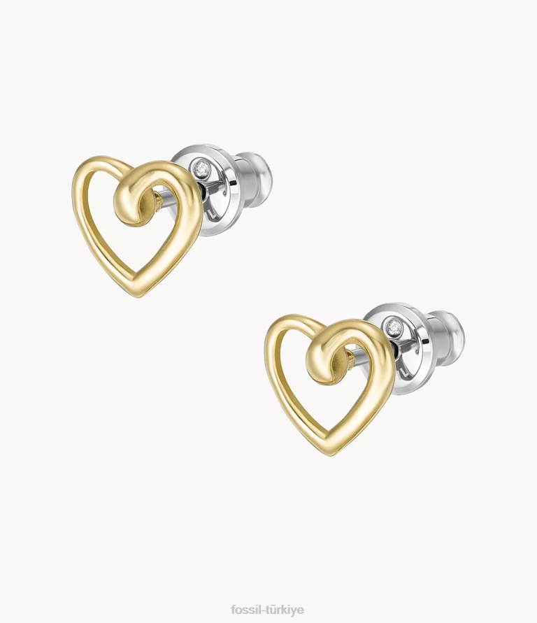 Fossil 6J041225 altın tonu paslanmaz çelik saplama küpeler takı kadınlar