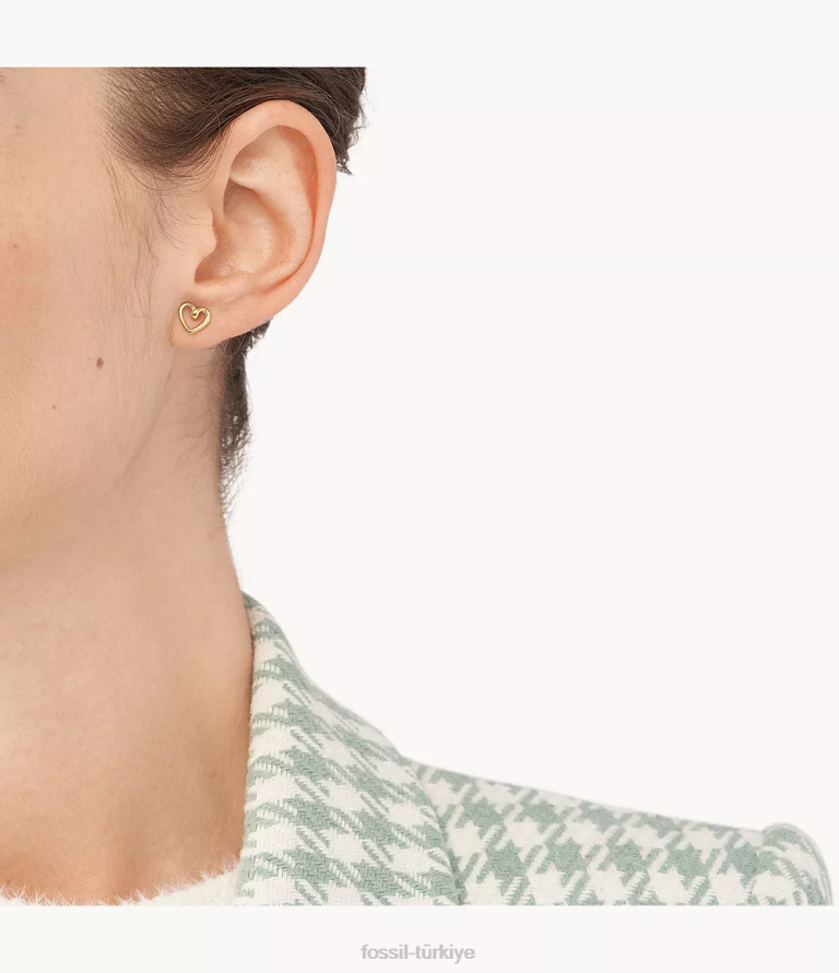 Fossil 6J041225 altın tonu paslanmaz çelik saplama küpeler takı kadınlar