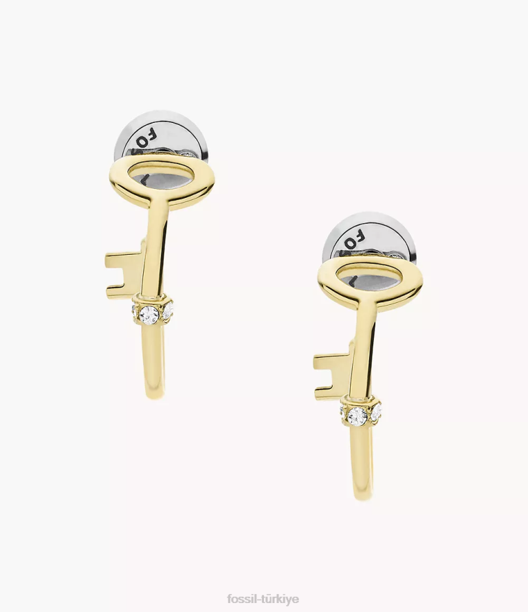 Fossil 6J041228 altın tonu arşiv paslanmaz çelik anahtar halka küpeler takı kadınlar