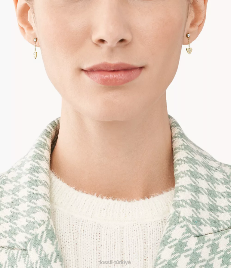 Fossil 6J041242 altın tonu paslanmaz çelik damla küpeler takı kadınlar