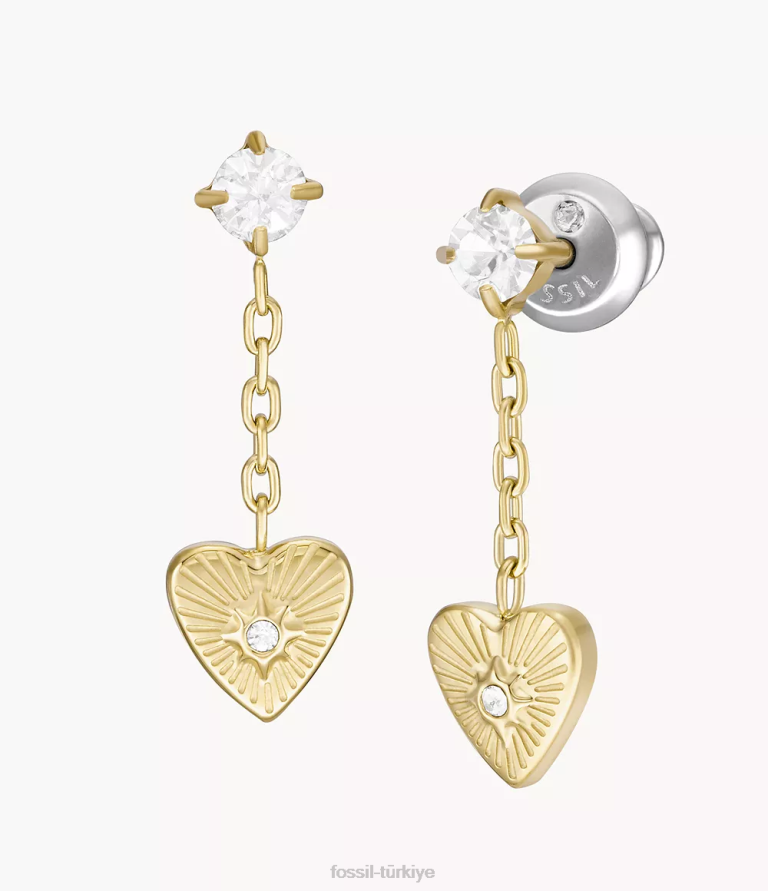 Fossil 6J041242 altın tonu paslanmaz çelik damla küpeler takı kadınlar