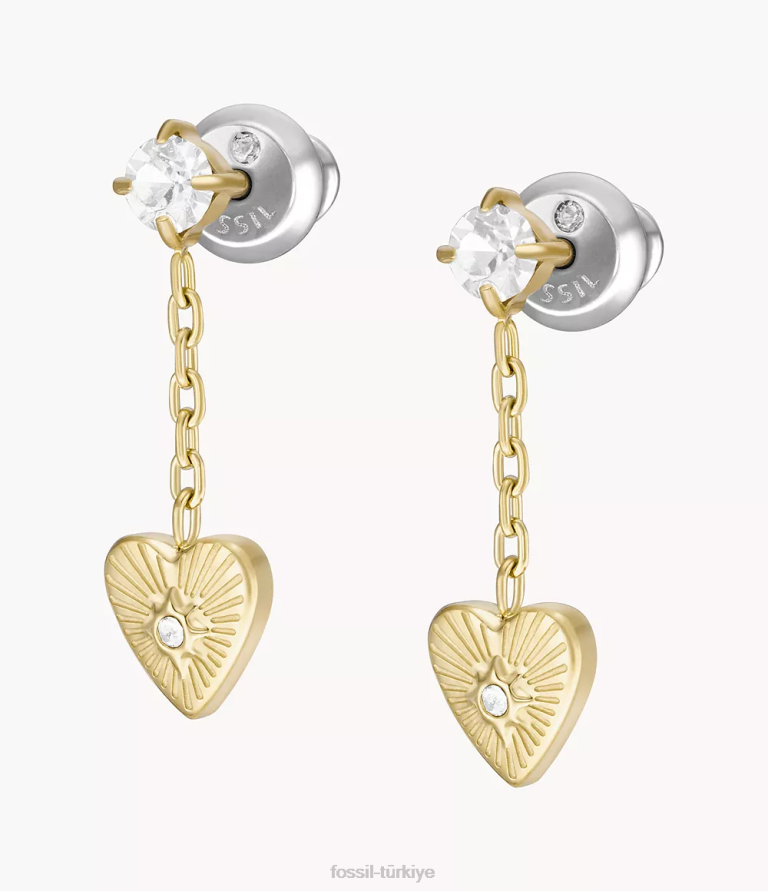 Fossil 6J041242 altın tonu paslanmaz çelik damla küpeler takı kadınlar