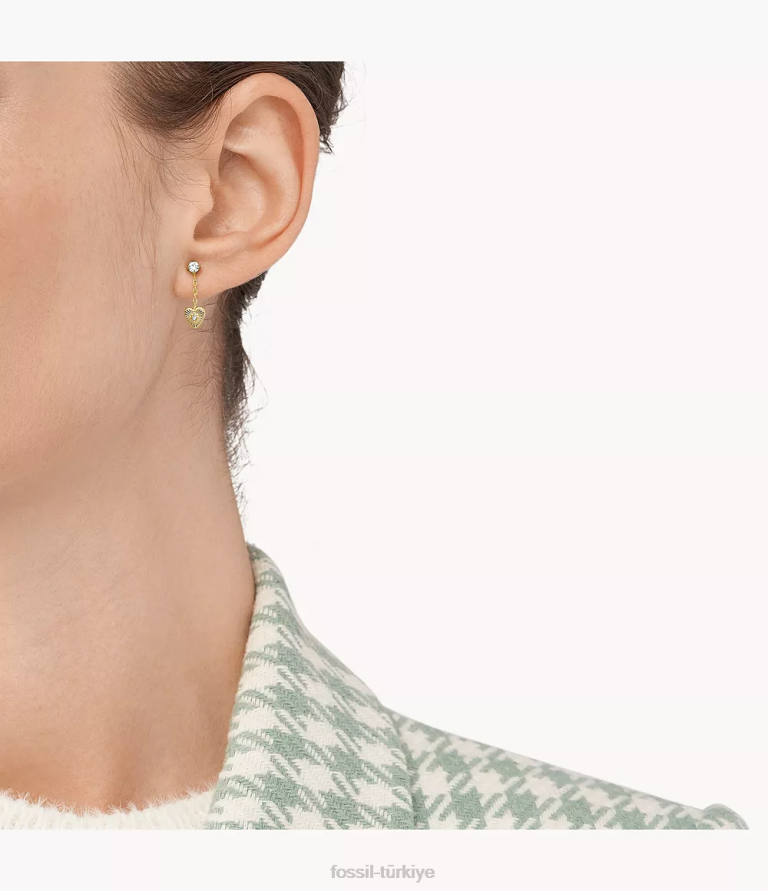 Fossil 6J041242 altın tonu paslanmaz çelik damla küpeler takı kadınlar