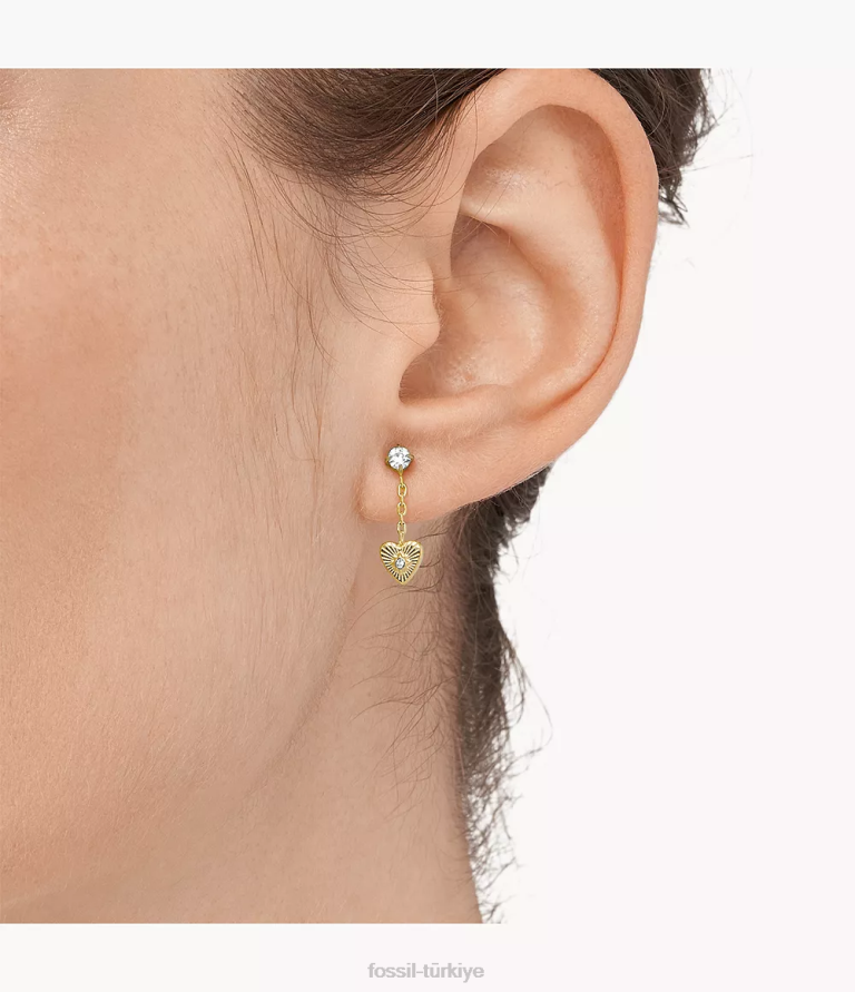 Fossil 6J041242 altın tonu paslanmaz çelik damla küpeler takı kadınlar