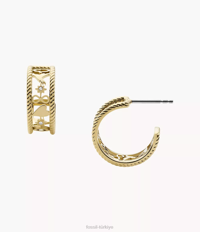 Fossil 6J041244 altın sutton simgeleri paslanmaz çelik halka küpeler takı kadınlar