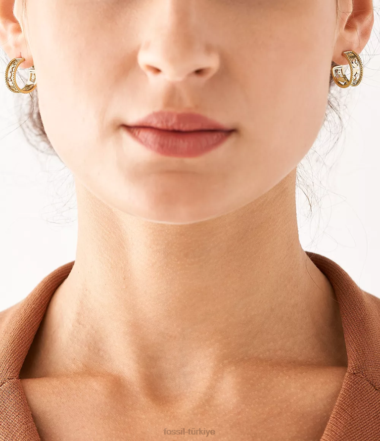 Fossil 6J041244 altın sutton simgeleri paslanmaz çelik halka küpeler takı kadınlar