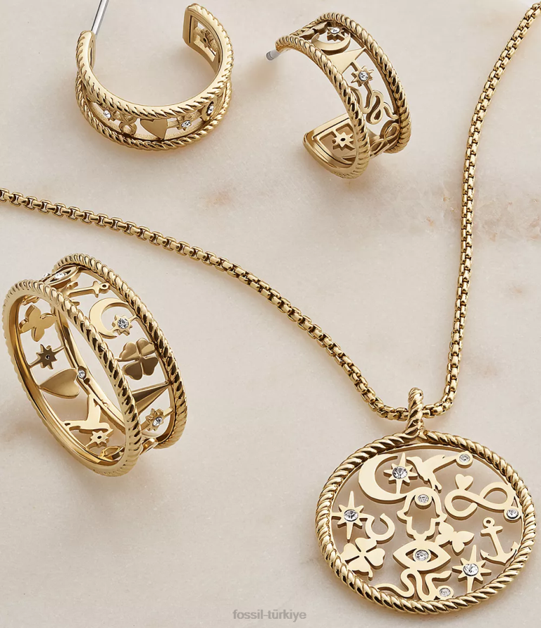 Fossil 6J041244 altın sutton simgeleri paslanmaz çelik halka küpeler takı kadınlar