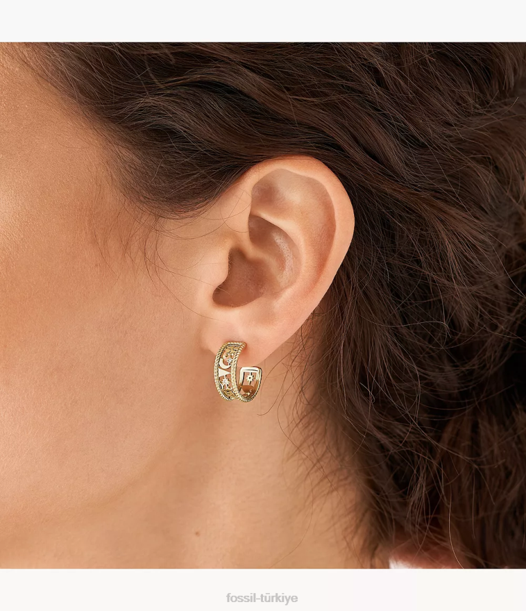 Fossil 6J041244 altın sutton simgeleri paslanmaz çelik halka küpeler takı kadınlar
