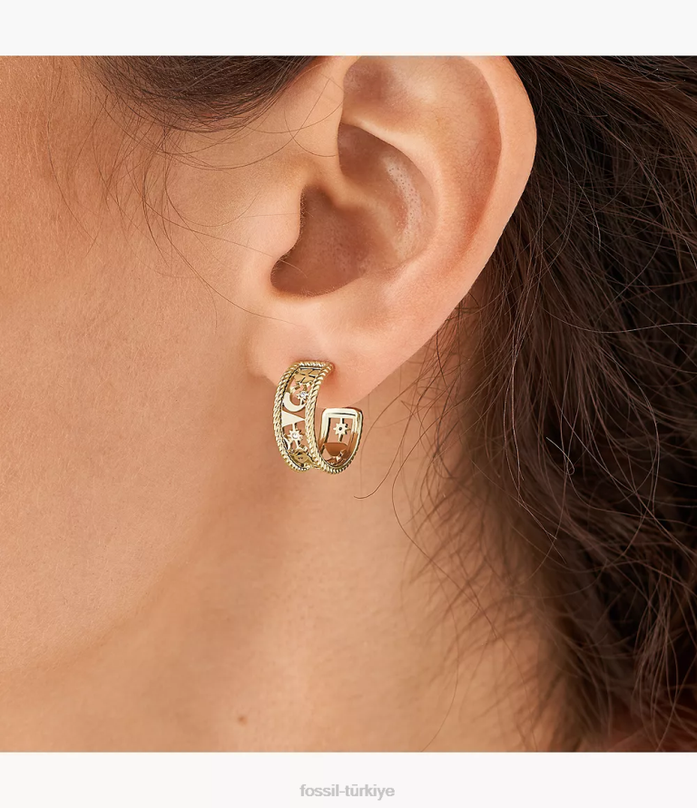 Fossil 6J041244 altın sutton simgeleri paslanmaz çelik halka küpeler takı kadınlar