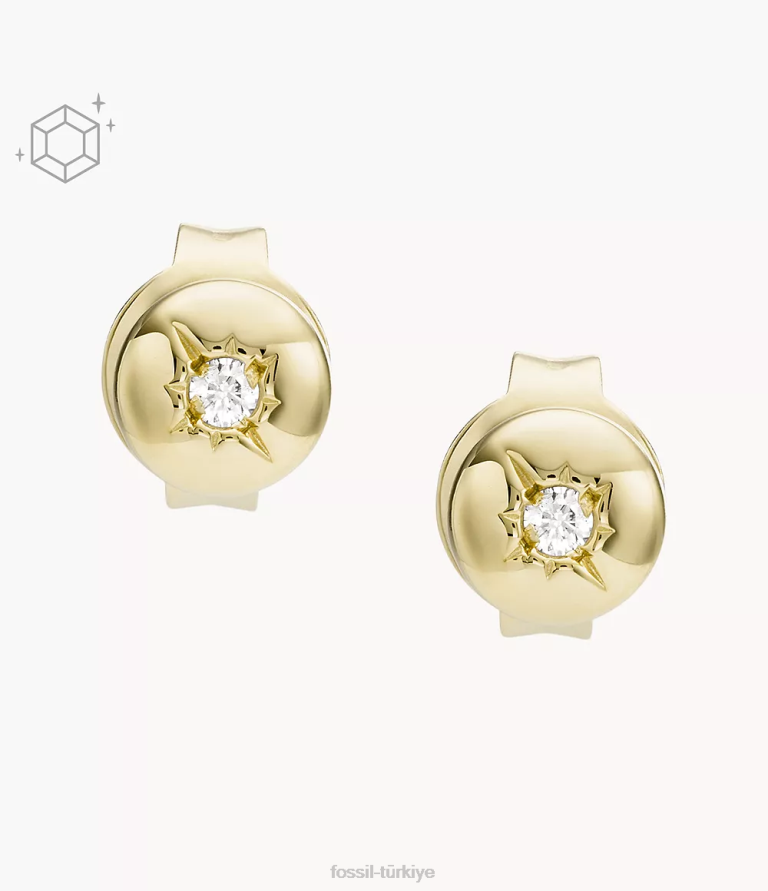 Fossil 6J041253 gümüş hafif 18k kaplama sterlini şeffaf laboratuvarda yetiştirilen pırlanta saplama küpe takı kadınlar