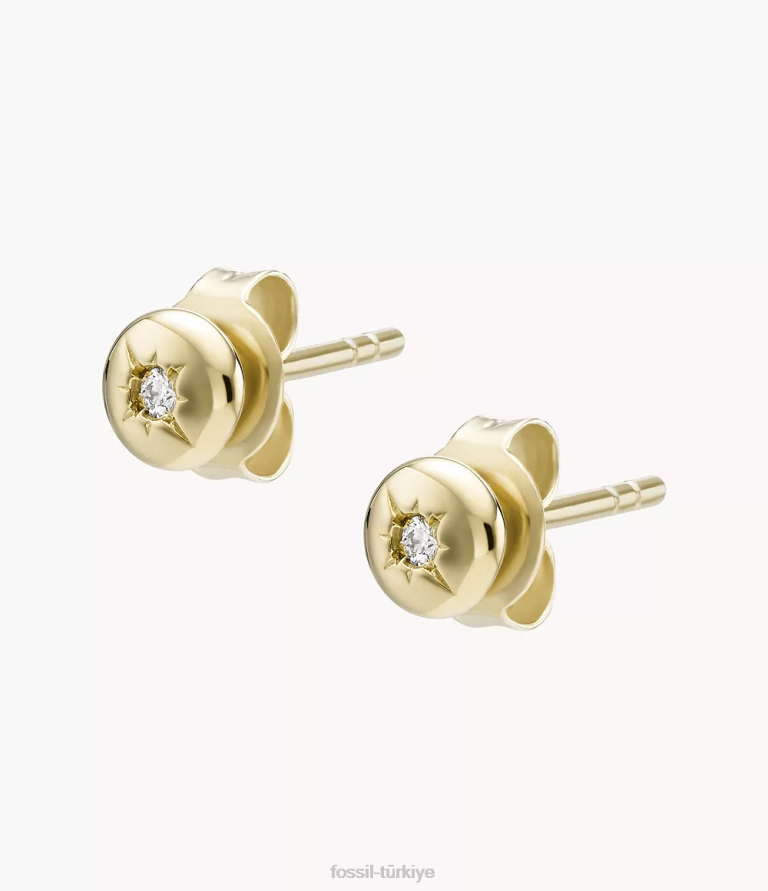 Fossil 6J041253 gümüş hafif 18k kaplama sterlini şeffaf laboratuvarda yetiştirilen pırlanta saplama küpe takı kadınlar