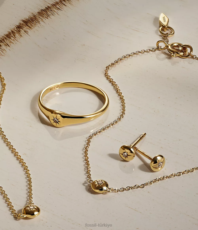 Fossil 6J041253 gümüş hafif 18k kaplama sterlini şeffaf laboratuvarda yetiştirilen pırlanta saplama küpe takı kadınlar