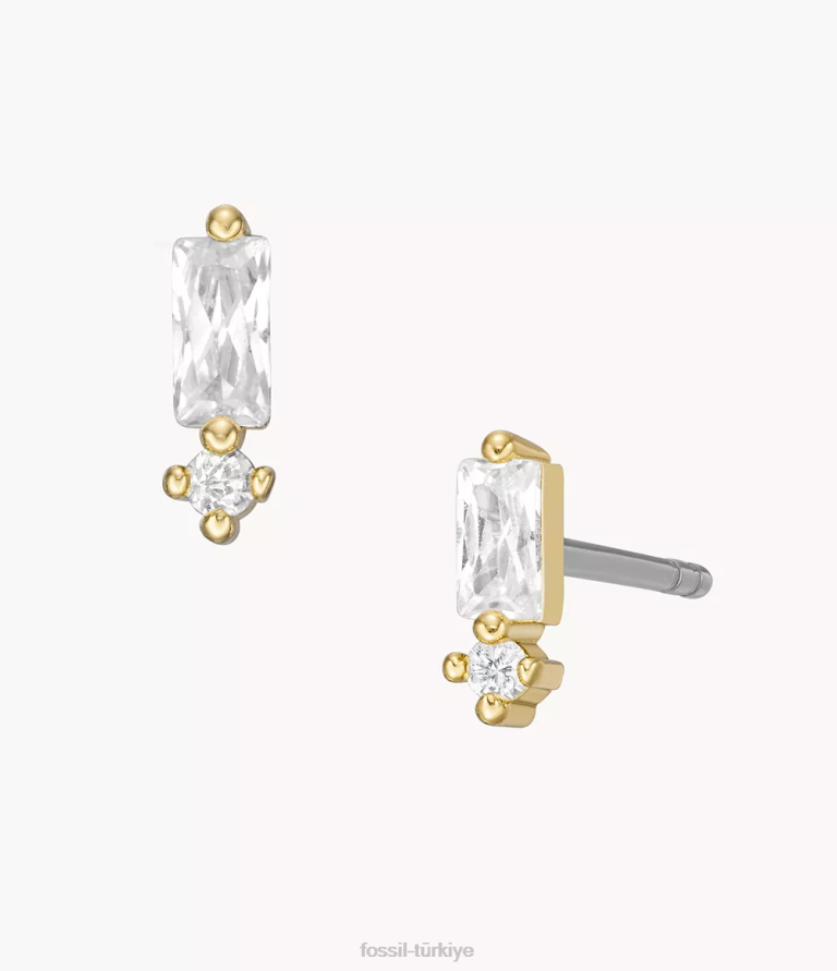 Fossil 6J041258 altın tonu ela pirinç saplama küpeler takı kadınlar