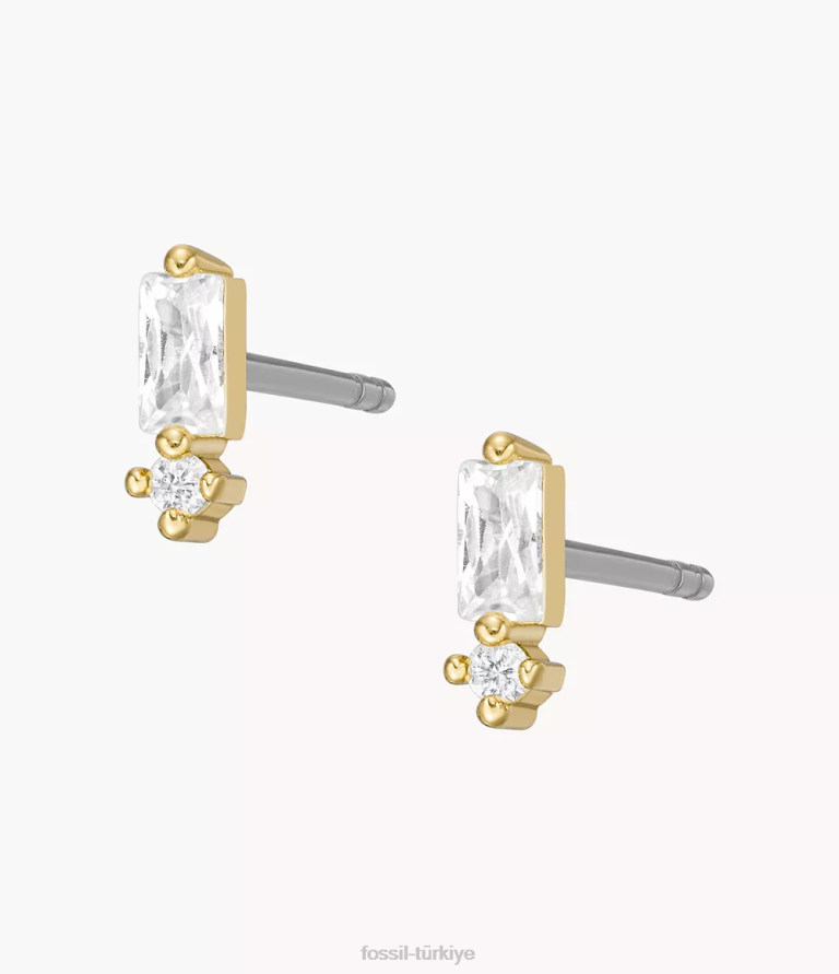 Fossil 6J041258 altın tonu ela pirinç saplama küpeler takı kadınlar