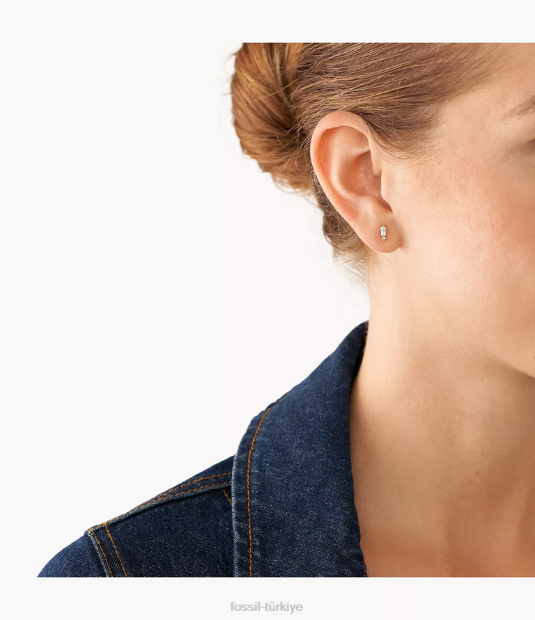 Fossil 6J041258 altın tonu ela pirinç saplama küpeler takı kadınlar