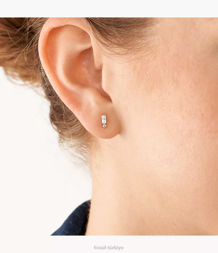 Fossil 6J041258 altın tonu ela pirinç saplama küpeler takı kadınlar