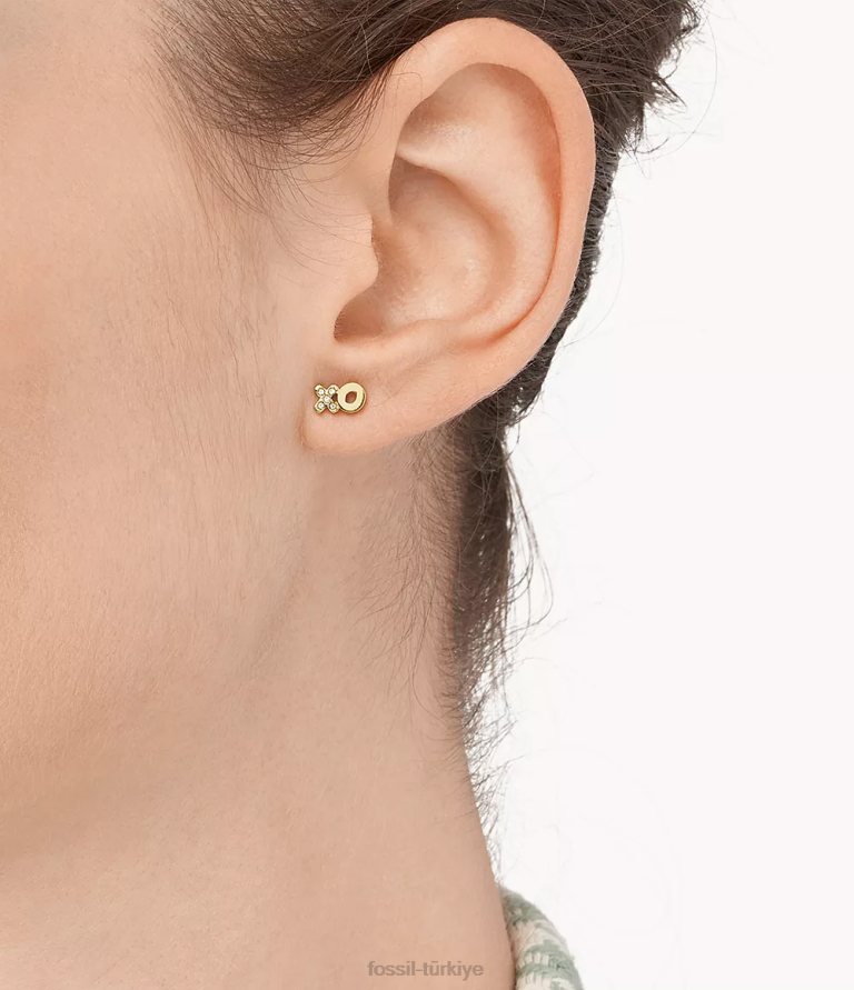 Fossil 6J041279 altın tonu ela paslanmaz çelik saplama küpeler takı kadınlar