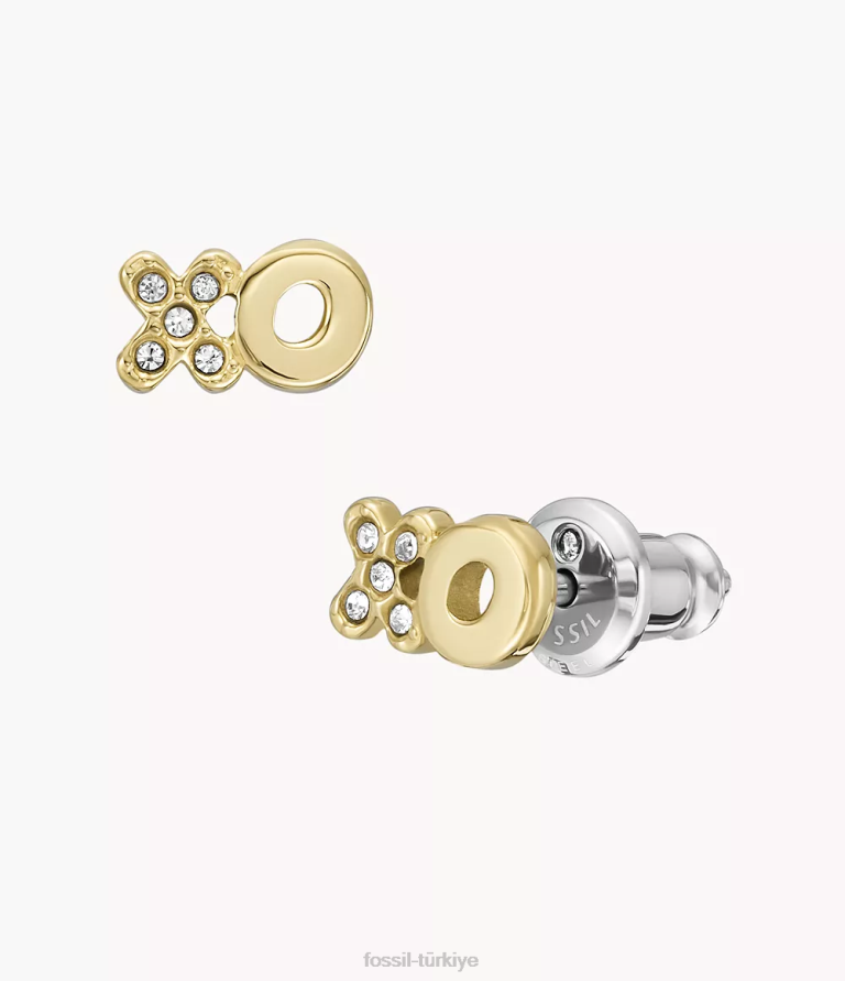 Fossil 6J041279 altın tonu ela paslanmaz çelik saplama küpeler takı kadınlar