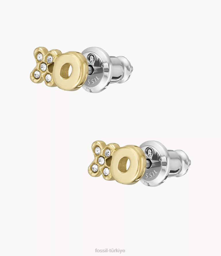 Fossil 6J041279 altın tonu ela paslanmaz çelik saplama küpeler takı kadınlar