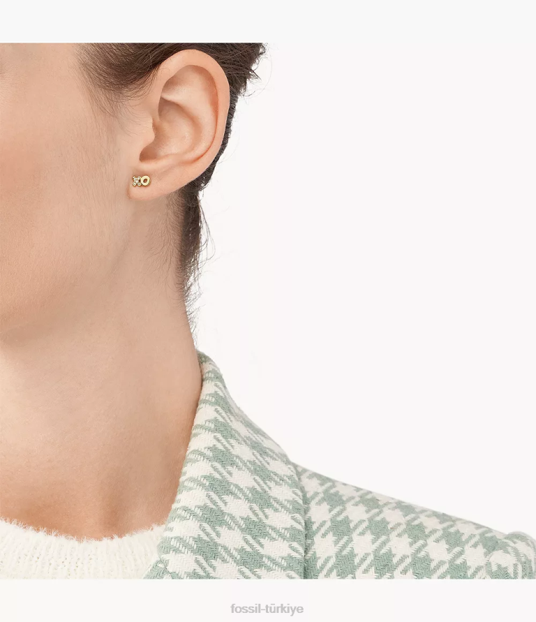 Fossil 6J041279 altın tonu ela paslanmaz çelik saplama küpeler takı kadınlar