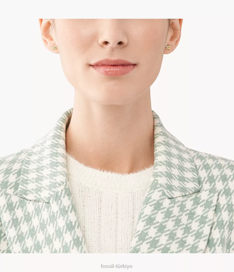 Fossil 6J041279 altın tonu ela paslanmaz çelik saplama küpeler takı kadınlar