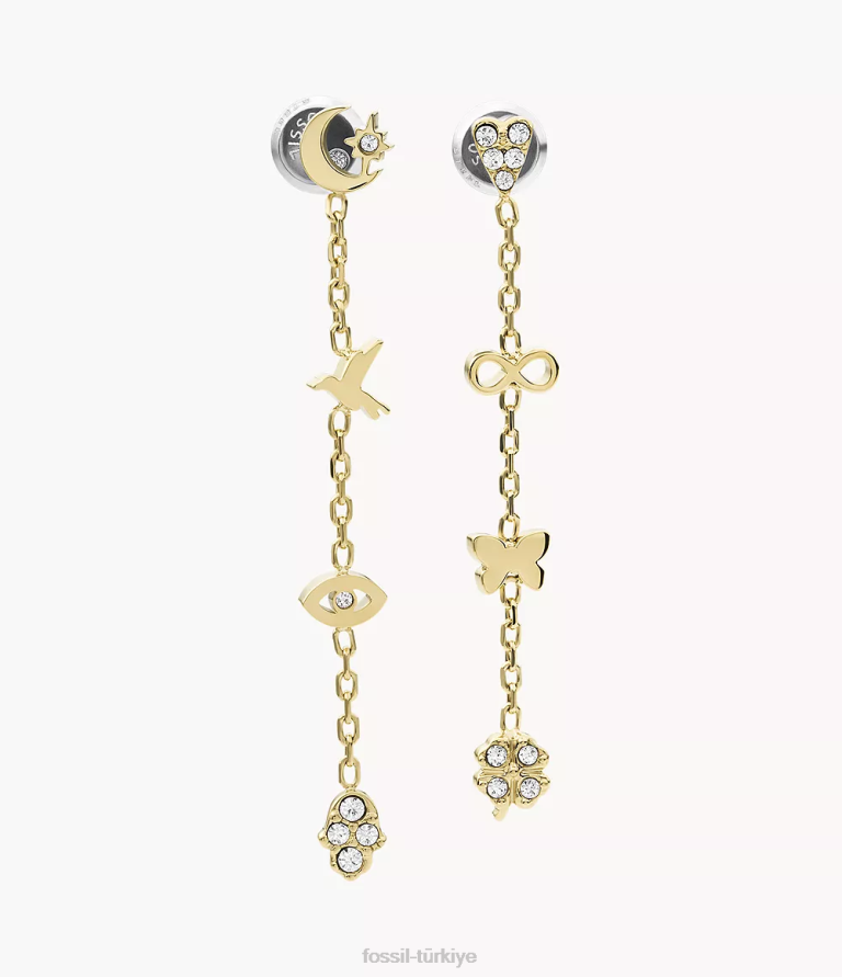 Fossil 6J041304 altın sutton simgeler paslanmaz çelik damla küpeler takı kadınlar