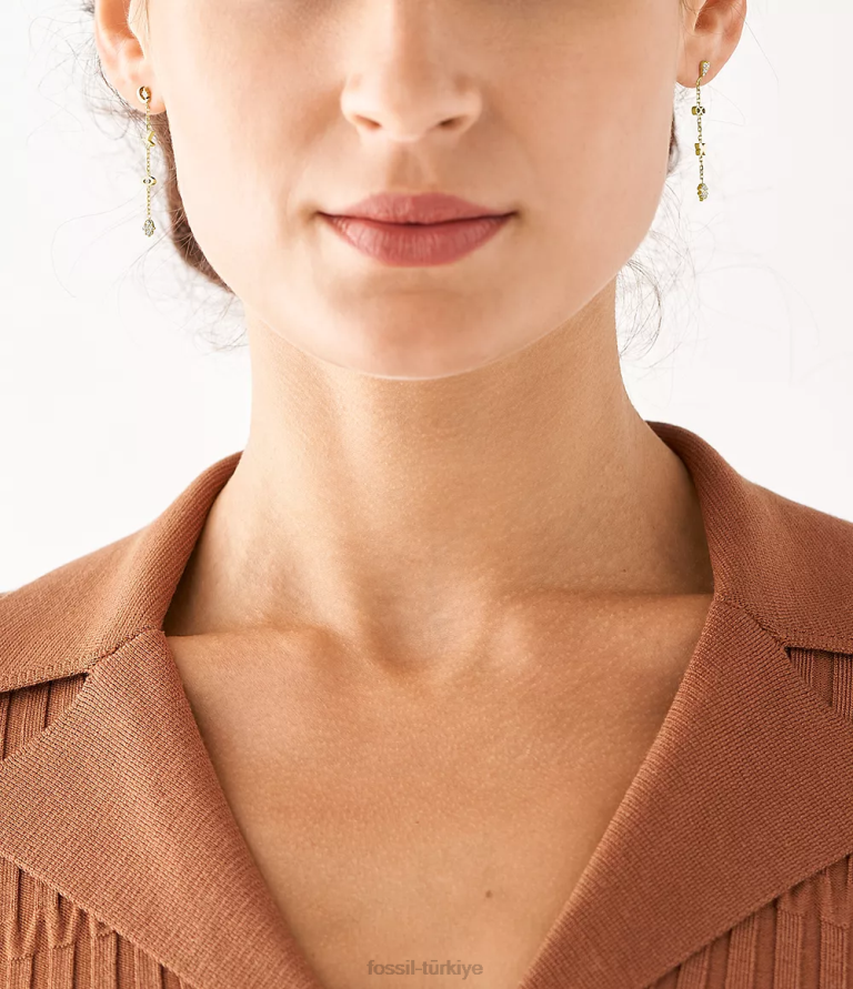 Fossil 6J041304 altın sutton simgeler paslanmaz çelik damla küpeler takı kadınlar