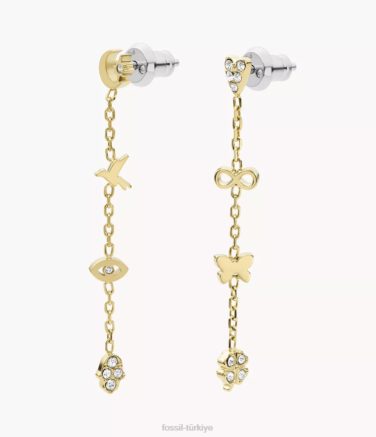 Fossil 6J041304 altın sutton simgeler paslanmaz çelik damla küpeler takı kadınlar